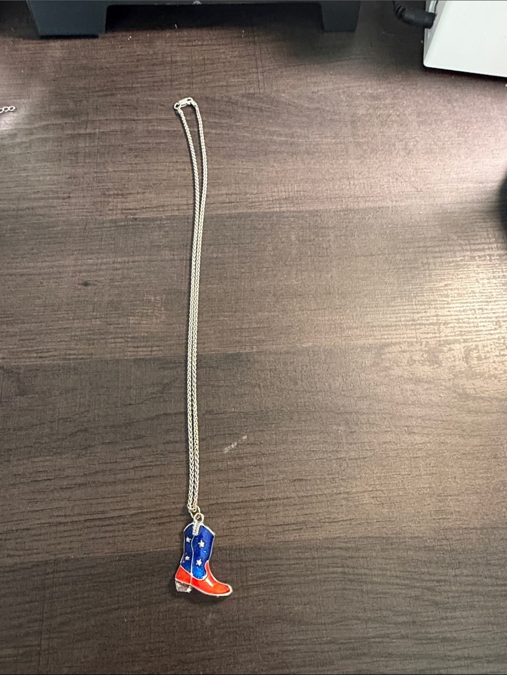 Patriotic Cowboy Boot Charm Necklace - Blue & Red
